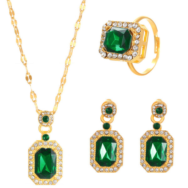 Europe and the United States cross-border explosions ruby jewelry three-piece set earrings ring necklace combination fashion factory wholesale - Image 12