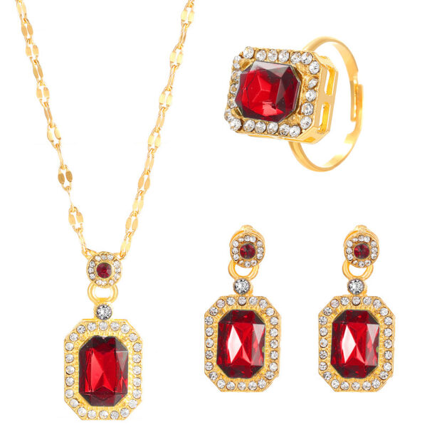 Europe and the United States cross-border explosions ruby jewelry three-piece set earrings ring necklace combination fashion factory wholesale - Image 15