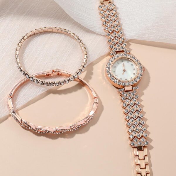 Korean fashion ladies full diamond quartz watch full diamond bracelet 3 pcs/set